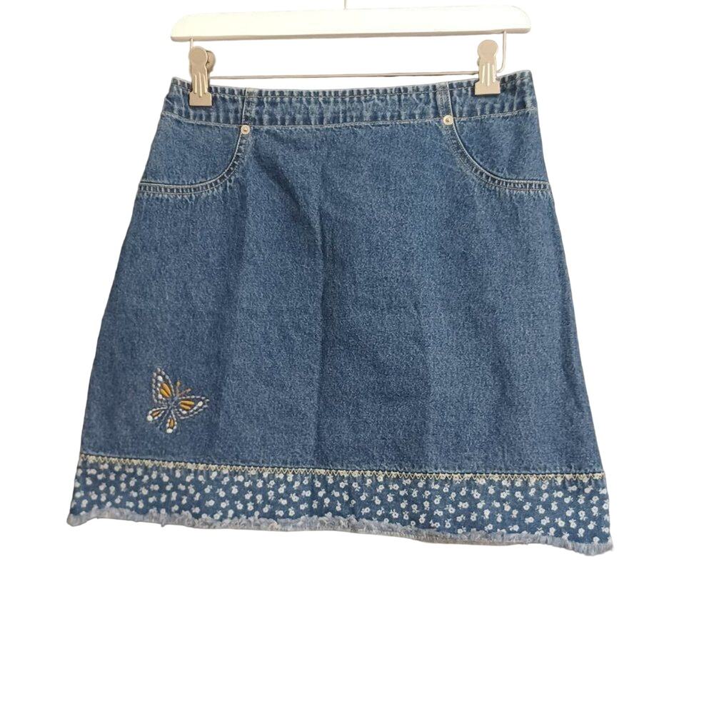 Vintage Route 66 Embroidered Denim Skirt Size 9/10
